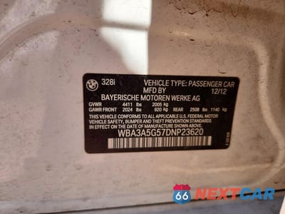 Zdjęcie 12 z 12 samochodu: 2013 BMW 328 I VIN:WBA3A5G57DNP23620 - miniatura