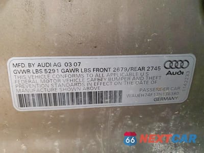 Zdjęcie 13 z 13 samochodu: 2007 AUDI A6 S-LINE QUATTRO VIN:WAUEH74F17N136380 - miniatura