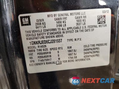 Zdjęcie 13 z 13 samochodu: 2012 CHEVROLET TRAVERSE LT VIN:1GNKRJED6CJ281937 - miniatura