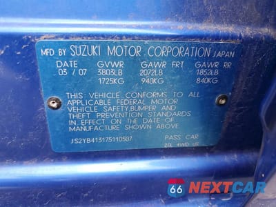 Zdjęcie 12 z 12 samochodu: 2007 SUZUKI SX4 VIN:JS2YB413175110507 - miniatura