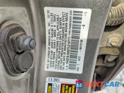 Zdjęcie 12 z 12 samochodu: 2007 HONDA CIVIC LX VIN:1HGFA16597L019771 - miniatura