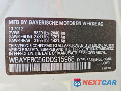 Zdjęcie 12 z 12 samochodu: 2013 BMW 750 LI VIN:WBAYE8C56DDS15968 - miniatura