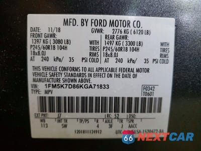 Zdjęcie 13 z 13 samochodu: 2019 FORD EXPLORER XLT VIN:1FM5K7D86KGA71833 - miniatura