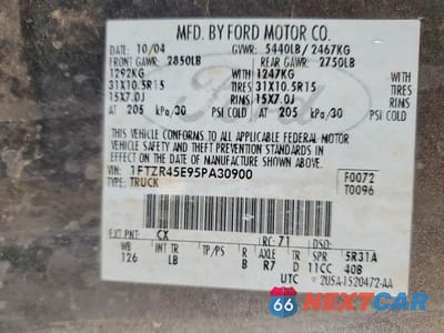Zdjęcie 12 z 12 samochodu: 2005 FORD RANGER SUPER CAB VIN:1FTZR45E95PA30900 - miniatura
