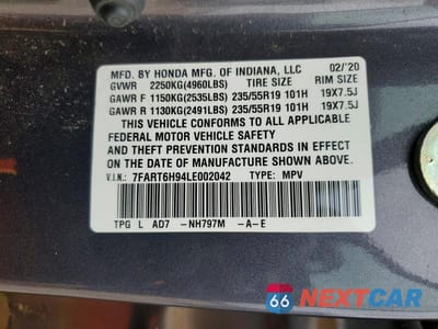 Zdjęcie 13 z 13 samochodu: 2020 HONDA CR-V TOURING VIN:7FART6H94LE002042 - miniatura