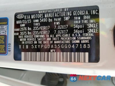 Zdjęcie 13 z 13 samochodu: 2016 KIA SORENTO LX VIN:5XYPGDA35GG047183 - miniatura