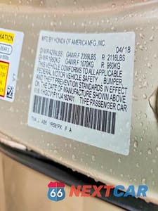 Zdjęcie 13 z 13 samochodu: 2018 HONDA ACCORD LX VIN:1HGCV1F11JA162401 - miniatura
