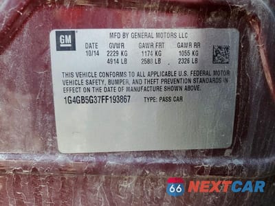 Zdjęcie 12 z 12 samochodu: 2015 BUICK LACROSSE VIN:1G4GB5G37FF193867 - miniatura