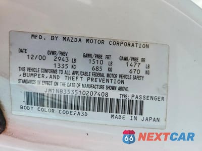 Zdjęcie 12 z 12 samochodu: 2001 MAZDA MX-5 MIATA BASE VIN:JM1NB353510207408 - miniatura