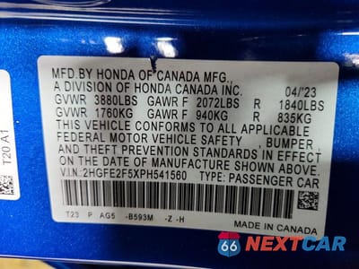 Zdjęcie 12 z 12 samochodu: 2023 HONDA CIVIC SPORT VIN:2HGFE2F5XPH541560 - miniatura