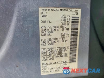 Zdjęcie 12 z 12 samochodu: 2019 NISSAN TITAN SV VIN:1N6AA1EK5KN512681 - miniatura