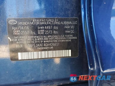 Zdjęcie 13 z 13 samochodu: 2016 HYUNDAI SONATA SPORT VIN:5NPE34AF4GH426651 - miniatura