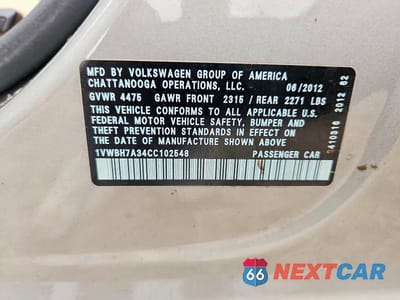 Zdjęcie 12 z 12 samochodu: 2012 VOLKSWAGEN PASSAT SE VIN:1VWBH7A34CC102548 - miniatura