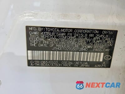 Zdjęcie 12 z 12 samochodu: 2016 LEXUS IS 350 VIN:JTHCE1D29G5012840 - miniatura
