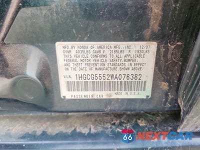 Zdjęcie 12 z 12 samochodu: 1998 HONDA ACCORD EX VIN:1HGCG5552WA076382 - miniatura