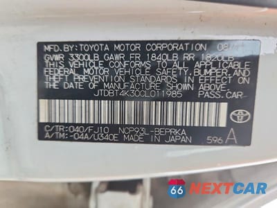 Zdjęcie 12 z 12 samochodu: 2012 TOYOTA YARIS FLEET VIN:JTDBT4K30CL011985 - miniatura