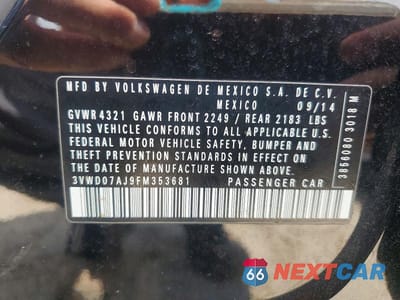 Zdjęcie 12 z 12 samochodu: 2015 VOLKSWAGEN JETTA SE VIN:3VWD07AJ9FM353681 - miniatura
