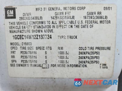 Zdjęcie 13 z 13 samochodu: 2002 CHEVROLET SILVERADO C1500 VIN:1GCEC14W12Z137724 - miniatura