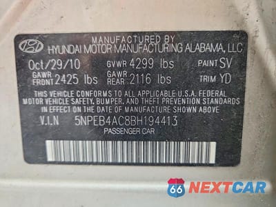 Zdjęcie 13 z 13 samochodu: 2011 HYUNDAI SONATA GLS VIN:5NPEB4AC8BH194413 - miniatura
