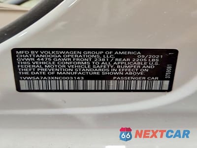 Zdjęcie 12 z 12 samochodu: 2022 VOLKSWAGEN PASSAT SE VIN:1VWSA7A3XNC003143 - miniatura