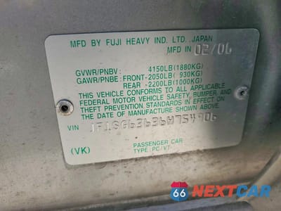 Zdjęcie 13 z 13 samochodu: 2006 SUBARU FORESTER 2.5X VIN:JF1SG63636H754906 - miniatura
