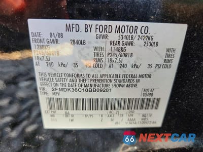 Zdjęcie 13 z 13 samochodu: 2008 FORD EDGE SE VIN:2FMDK36C18BB09281 - miniatura