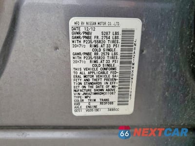 Zdjęcie 13 z 13 samochodu: 2013 NISSAN MURANO S VIN:JN8AZ1MWXDW311067 - miniatura