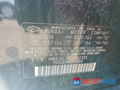 Zdjęcie 12 z 12 samochodu: 2017 HYUNDAI SONATA HYBRID SE VIN:KMHE24L16HA052181 - miniatura