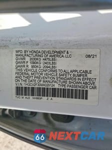 Zdjęcie 12 z 12 samochodu: 2021 HONDA ACCORD SPORT VIN:1HGCV2F30MA029124 - miniatura