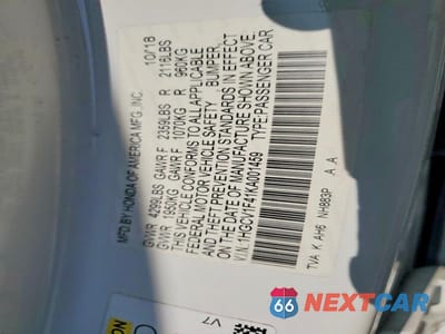Zdjęcie 12 z 12 samochodu: 2019 HONDA ACCORD EX VIN:1HGCV1F41KA001459 - miniatura