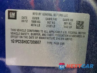 Zdjęcie 12 z 12 samochodu: 2012 CHEVROLET CRUZE LS VIN:1G1PC5SH0C7389667 - miniatura