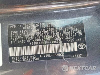 Zdjęcie 12 z 12 samochodu: 2008 TOYOTA CAMRY LE VIN:4T1BE46K58U749600 - miniatura