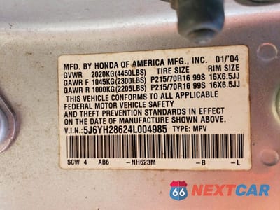 Zdjęcie 13 z 13 samochodu: 2004 HONDA ELEMENT EX VIN:5J6YH28624L004985 - miniatura