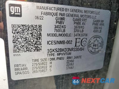 Zdjęcie 14 z 14 samochodu: 2022 GMC YUKON SLT VIN:1GKS2BKD3NR330494 - miniatura