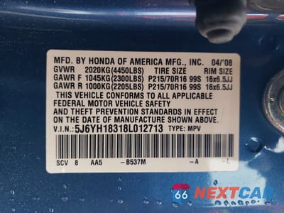 Zdjęcie 13 z 13 samochodu: 2008 HONDA ELEMENT LX VIN:5J6YH18318L012713 - miniatura