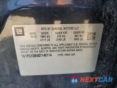 Zdjęcie 12 z 12 samochodu: 2013 CHEVROLET CRUZE LT VIN:1G1PC5SB9D7146114 - miniatura