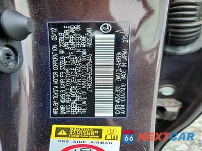 Zdjęcie 12 z 12 samochodu: 2012 LEXUS CT 200 VIN:JTHKD5BH6C2096446 - miniatura