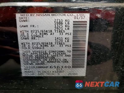 Zdjęcie 13 z 13 samochodu: 2017 NISSAN PATHFINDER SV VIN:5N1DR2MM6HC656340 - miniatura