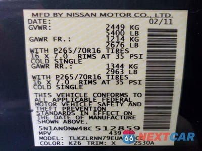 Zdjęcie 13 z 13 samochodu: 2011 NISSAN XTERRA X VIN:5N1AN0NW4BC512859 - miniatura