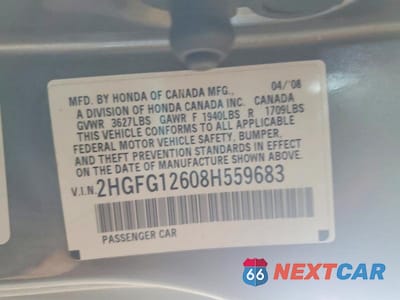 Zdjęcie 12 z 12 samochodu: 2008 HONDA CIVIC LX VIN:2HGFG12608H559683 - miniatura