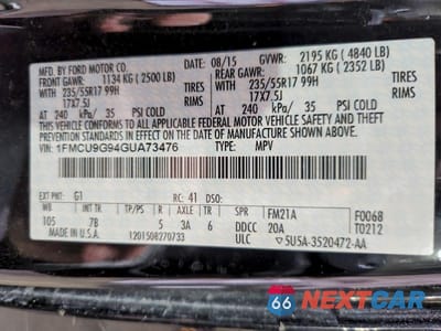 Zdjęcie 12 z 12 samochodu: 2016 FORD ESCAPE SE VIN:1FMCU9G94GUA73476 - miniatura
