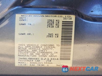 Zdjęcie 12 z 12 samochodu: 2019 NISSAN ALTIMA S VIN:1N4BL4BVXKC121304 - miniatura