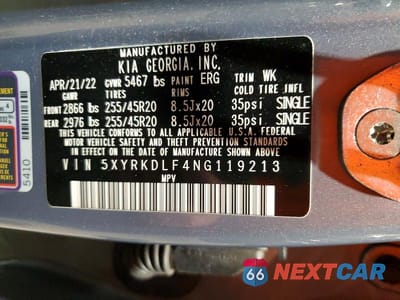 Zdjęcie 13 z 13 samochodu: 2022 KIA SORENTO SX VIN:5XYRKDLF4NG119213 - miniatura