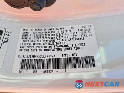 Zdjęcie 13 z 13 samochodu: 2013 HONDA CR-V EX VIN:5J6RM4H53DL076975 - miniatura
