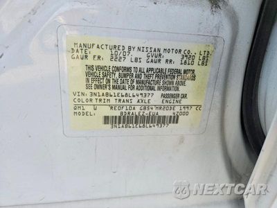 Zdjęcie 12 z 12 samochodu: 2008 NISSAN SENTRA 2.0/2.0S/2.0SL VIN:3N1AB61E68L649377 - miniatura