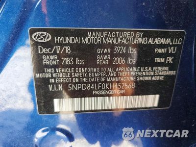 Zdjęcie 12 z 12 samochodu: 2019 HYUNDAI ELANTRA SEL VIN:5NPD84LF0KH452568 - miniatura
