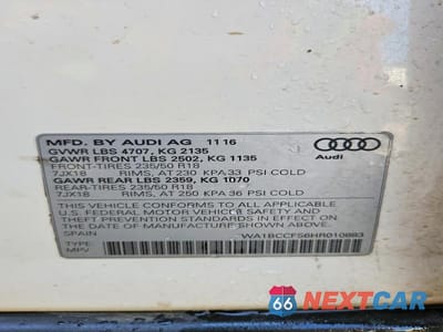 Zdjęcie 12 z 12 samochodu: 2017 AUDI Q3 PREMIUM VIN:WA1BCCFS6HR010883 - miniatura