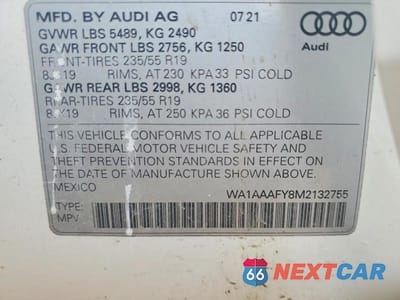 Zdjęcie 12 z 12 samochodu: 2021 AUDI Q5 PREMIUM VIN:WA1AAAFY8M2132755 - miniatura
