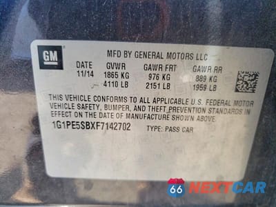 Zdjęcie 12 z 12 samochodu: 2015 CHEVROLET CRUZE LT VIN:1G1PE5SBXF7142702 - miniatura
