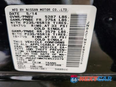 Zdjęcie 13 z 13 samochodu: 2014 NISSAN MURANO SL VIN:JN8AZ1MW7EW522079 - miniatura